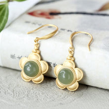 Load image into Gallery viewer, Silver Inlaid Natural Fine Jade Cute Elegant Craft Niche Design Flower Shape Women Earrings
