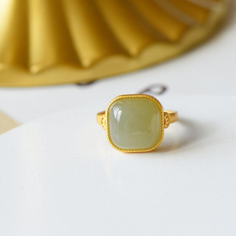 Lokaloca Natural Fine Jade Geometric Opening Adjustable Ring