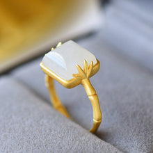 Load image into Gallery viewer, Silver Inlaid Natural Fine Jade Cool Craft Luxury Women Charm Opening Adjustable Ring
