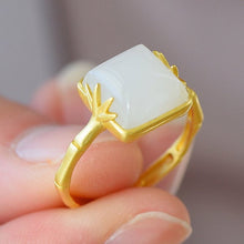 Load image into Gallery viewer, Silver Inlaid Natural Fine Jade Cool Craft Luxury Women Charm Opening Adjustable Ring
