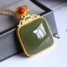 Load image into Gallery viewer, Silver Inlaid Natural Fine Jade Pendant Retro Ladies Necklace Clavicle Chain
