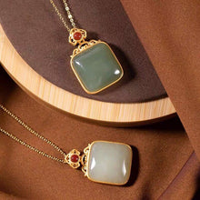 Load image into Gallery viewer, Silver Inlaid Natural Fine Jade Pendant Retro Ladies Necklace Clavicle Chain
