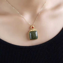 Load image into Gallery viewer, Silver Inlaid Natural Fine Jade Pendant Retro Ladies Necklace Clavicle Chain
