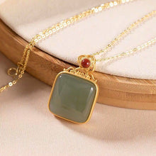 Load image into Gallery viewer, Silver Inlaid Natural Fine Jade Pendant Retro Ladies Necklace Clavicle Chain
