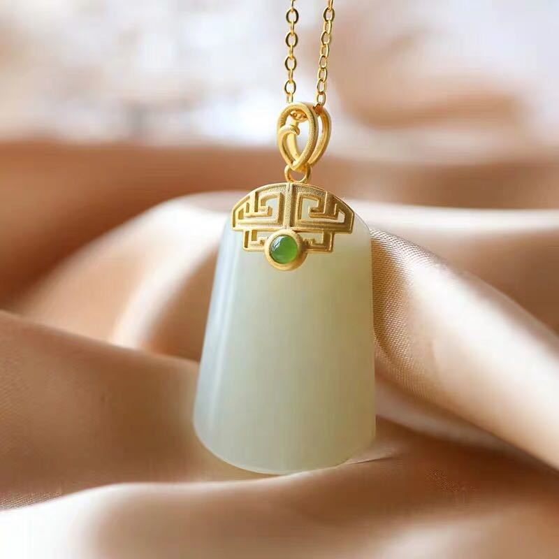 Silver Inlaid Natural Fine White Jade Necklace Pendant Design Retro Women Jewelry