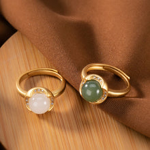 Load image into Gallery viewer, Lokaloca Silver Inlaid Natural Fine Jade Opening Adjustable Ring
