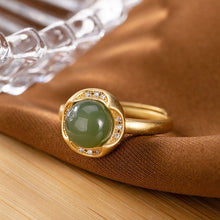 Load image into Gallery viewer, Lokaloca Silver Inlaid Natural Fine Jade Opening Adjustable Ring
