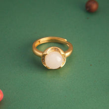 Load image into Gallery viewer, Silver Inlaid Natural Fine White Jade Ring Golden Charm Luxury Women&#39;s Brand Jewelry
