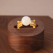 Load image into Gallery viewer, Silver Inlaid Natural Fine White Jade Chalcedony Vintage Retro Opening Adjustable Women&#39;s Ring
