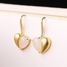 Load image into Gallery viewer, Silver Inlaid Natural Fine White Jade Earrings Creative Heart-shaped Cute Romantic Charm Women&#39;s Brand Jewelry
