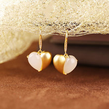 Load image into Gallery viewer, Silver Inlaid Natural Fine White Jade Earrings Creative Heart-shaped Cute Romantic Charm Women&#39;s Brand Jewelry
