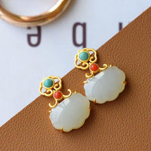 Load image into Gallery viewer, Silver Inlaid Natural Fine White Jade Earrings Retro Charm Senior Women&#39;s Brand Jewelry
