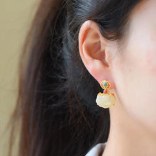 Load image into Gallery viewer, Silver Inlaid Natural Fine White Jade Earrings Retro Charm Senior Women&#39;s Brand Jewelry
