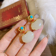 Load image into Gallery viewer, Silver Inlaid Natural Fine White Jade Earrings Retro Charm Senior Women&#39;s Brand Jewelry
