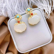 Load image into Gallery viewer, Silver Inlaid Natural Fine White Jade Earrings Retro Charm Senior Women&#39;s Brand Jewelry
