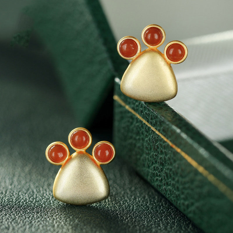 Silver Inlaid Natural Southern Red Agate Ear Studs Exquisite and Lovely Charm  Women's Earrings Jewelry