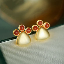 Load image into Gallery viewer, Silver Inlaid Natural Southern Red Agate Ear Studs Exquisite and Lovely Charm  Women&#39;s Earrings Jewelry
