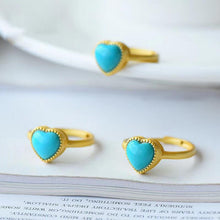 Load image into Gallery viewer, Silver Inlaid Natural Turquoise Heart Shaped Ring Beautiful Opening Adjustable Ring Women&#39;s Jewelry
