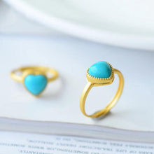 Load image into Gallery viewer, Silver Inlaid Natural Turquoise Heart Shaped Ring Beautiful Opening Adjustable Ring Women&#39;s Jewelry
