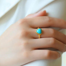 Load image into Gallery viewer, Silver Inlaid Natural Turquoise Heart Shaped Ring Beautiful Opening Adjustable Ring Women&#39;s Jewelry
