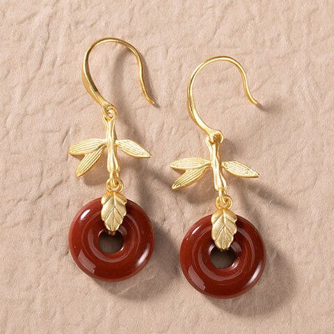 Silver Inlaid Red Agate Earrings Retro Vintage Style Luxury Women's Jewelry