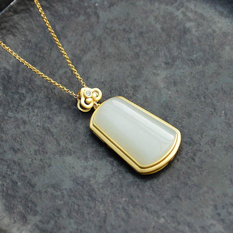 Lokaloca Silver Natural Fine Jade Pendant Necklace