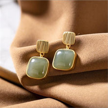 Load image into Gallery viewer, Lokaloca Silver Natural Fine Jade Square Earrings
