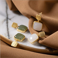 Load image into Gallery viewer, Lokaloca Silver Natural Fine Jade Square Earrings
