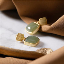 Load image into Gallery viewer, Lokaloca Silver Natural Fine Jade Square Earrings
