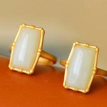 Load image into Gallery viewer, Lokaloca Silver Natural Fine White Jade Open Adjustable Ring
