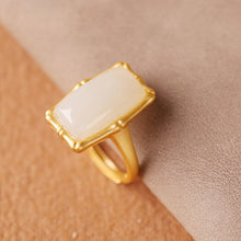 Load image into Gallery viewer, Lokaloca Silver Natural Fine White Jade Open Adjustable Ring
