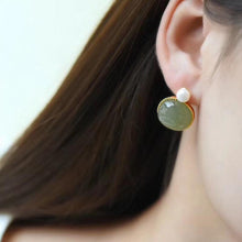 Load image into Gallery viewer, Lokaloca Silver Natural Jade Earrings Inlaid with Pearl
