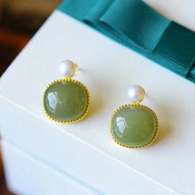 Load image into Gallery viewer, Lokaloca Silver Natural Jade Earrings Inlaid with Pearl
