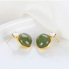 Load image into Gallery viewer, Lokaloca Silver Natural Jade Earrings Inlaid with Pearl
