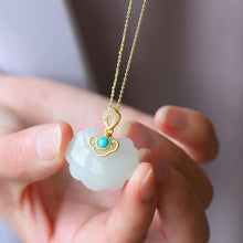 Load image into Gallery viewer, Silver Natural Fine Jade Vintage Retro Pendant Necklace Golden Craft Women&#39;s Jewelry
