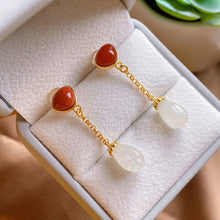 Load image into Gallery viewer, Silver Natural White Chalcedony Southern Red Agate Earrings Vintage Retro Style Women&#39;s Brand Jewelry
