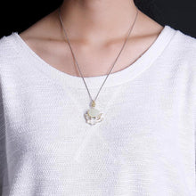 Load image into Gallery viewer, Silver Natural Inlaid Fine White Jade Lotus Women&#39;s Antique Pendant Necklace
