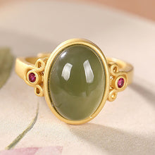 Load image into Gallery viewer, Silver Natural Jade Oval Ring Craftsmanship Vintage Retro Opening Adjustable Women&#39;s Brand Jewelry
