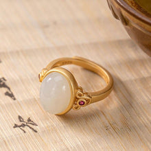 Load image into Gallery viewer, Silver Natural White Jade Oval Ring Craftsmanship Vintage Retro Opening Adjustable Women&#39;s Brand Jewelry
