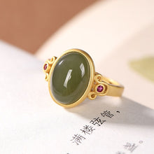 Load image into Gallery viewer, Silver Natural Jade Oval Ring Craftsmanship Vintage Retro Opening Adjustable Women&#39;s Brand Jewelry
