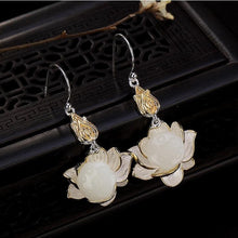 Load image into Gallery viewer, Silver Original Inlaid Natural Fine Jade Lotus Niche Design Luxury Women&#39;s Earrings
