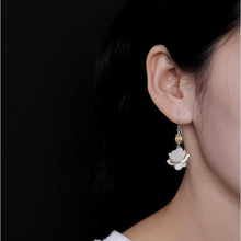 Load image into Gallery viewer, Silver Original Inlaid Natural Fine Jade Lotus Niche Design Luxury Women&#39;s Earrings
