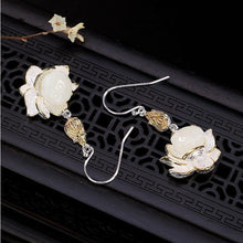 Load image into Gallery viewer, Silver Original Inlaid Natural Fine Jade Lotus Niche Design Luxury Women&#39;s Earrings
