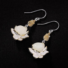 Load image into Gallery viewer, Silver Original Inlaid Natural Fine Jade Lotus Niche Design Luxury Women&#39;s Earrings
