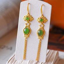 Load image into Gallery viewer, Silver Vase Shape Tassel Earrings Inlaid with Natural Fine Jade Retro Women&#39;s Brand Jewelry
