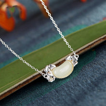 Load image into Gallery viewer, Sterling Silver Inlaid Fine White Jade Oval Pendant Necklace
