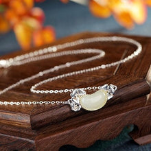 Load image into Gallery viewer, Sterling Silver Inlaid Fine White Jade Oval Pendant Necklace
