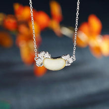 Load image into Gallery viewer, Sterling Silver Inlaid Fine White Jade Oval Pendant Necklace
