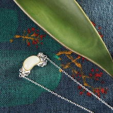 Load image into Gallery viewer, Sterling Silver Inlaid Fine White Jade Oval Pendant Necklace
