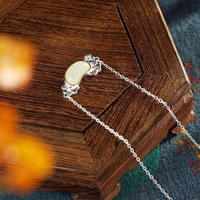 Load image into Gallery viewer, Sterling Silver Inlaid Fine White Jade Oval Pendant Necklace
